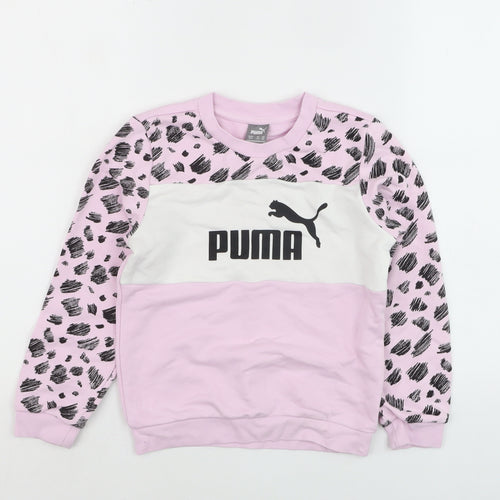Puma Girls Pink Animal Print Logo Pullover Sweatshirt 7-8 Years