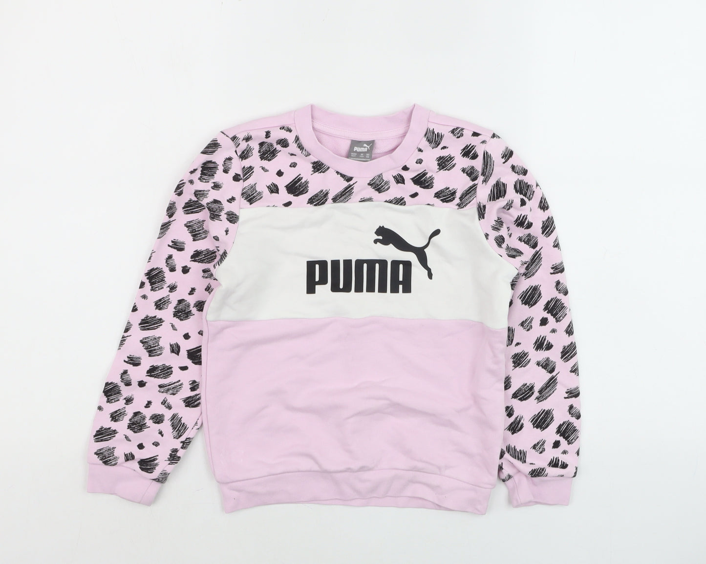 Puma Girls Pink Animal Print Logo Pullover Sweatshirt 7-8 Years