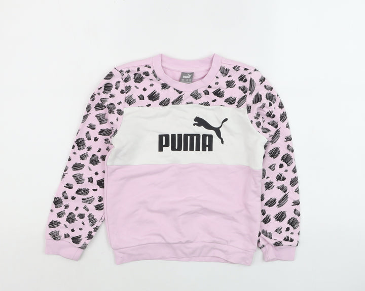 Puma Girls Pink Animal Print Logo Pullover Sweatshirt 7-8 Years