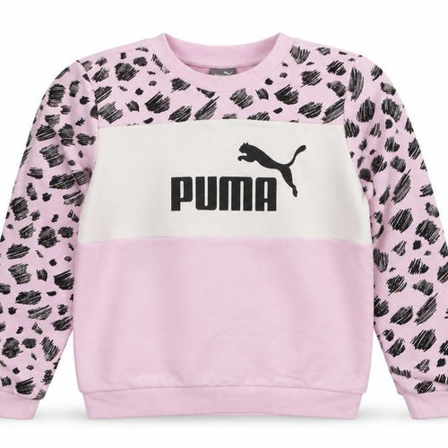 Puma Girls Pink Animal Print Logo Pullover Sweatshirt 7-8 Years