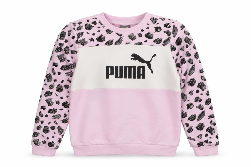 Puma Girls Pink Animal Print Logo Pullover Sweatshirt 7-8 Years
