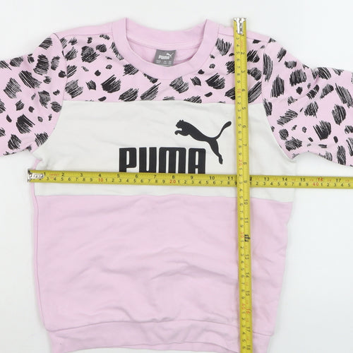 Puma Girls Pink Animal Print Logo Pullover Sweatshirt 7-8 Years