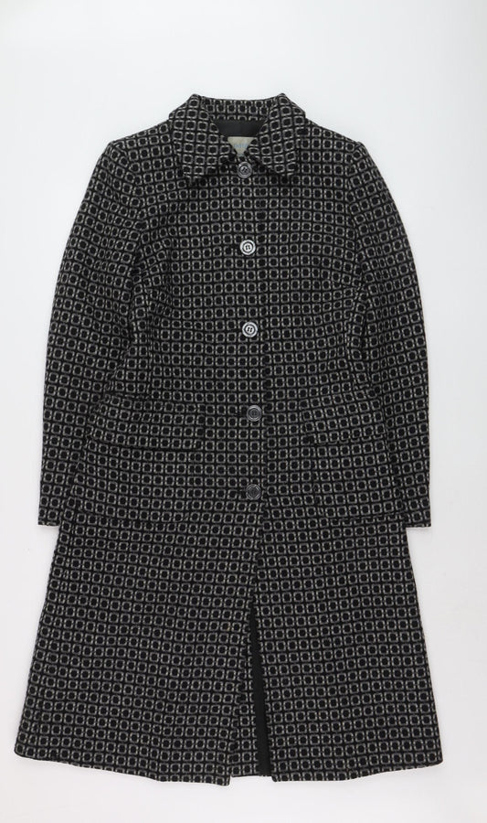 Oasis Women’s Black Wool Blend Long Overcoat Size 10