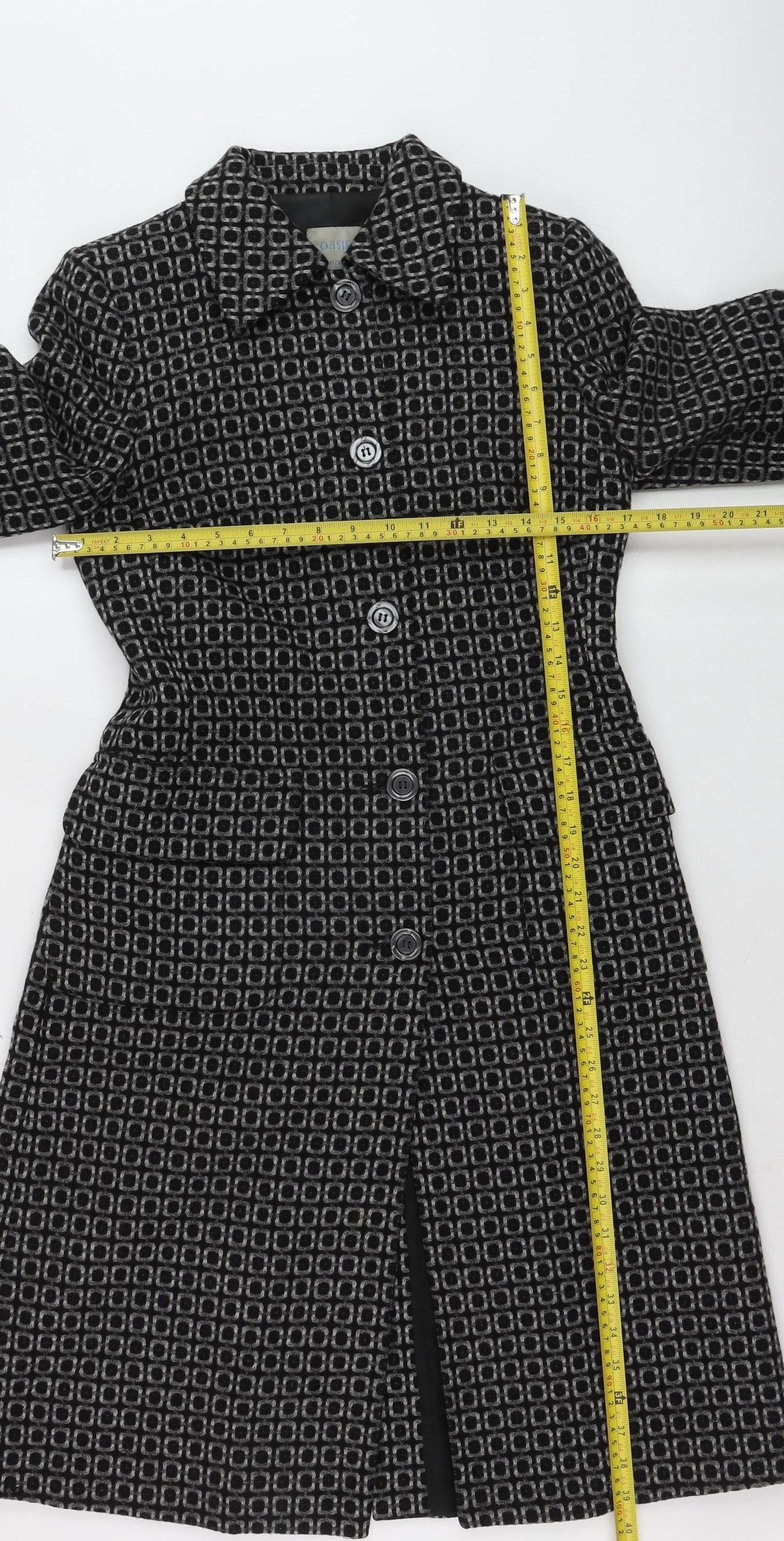 Oasis Women’s Black Wool Blend Long Overcoat Size 10