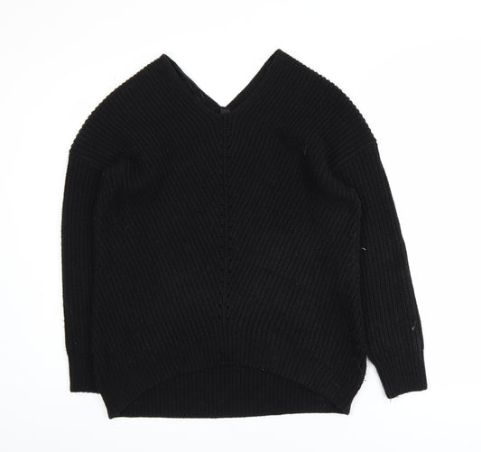 New Look Women's Black V-Neck Chunky Knit Jumper Size S