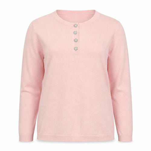 Peter Hahn Women's Pink Cotton Henley Jumper Size 16 Long Sleeve