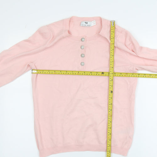 Peter Hahn Women's Pink Cotton Henley Jumper Size 16 Long Sleeve