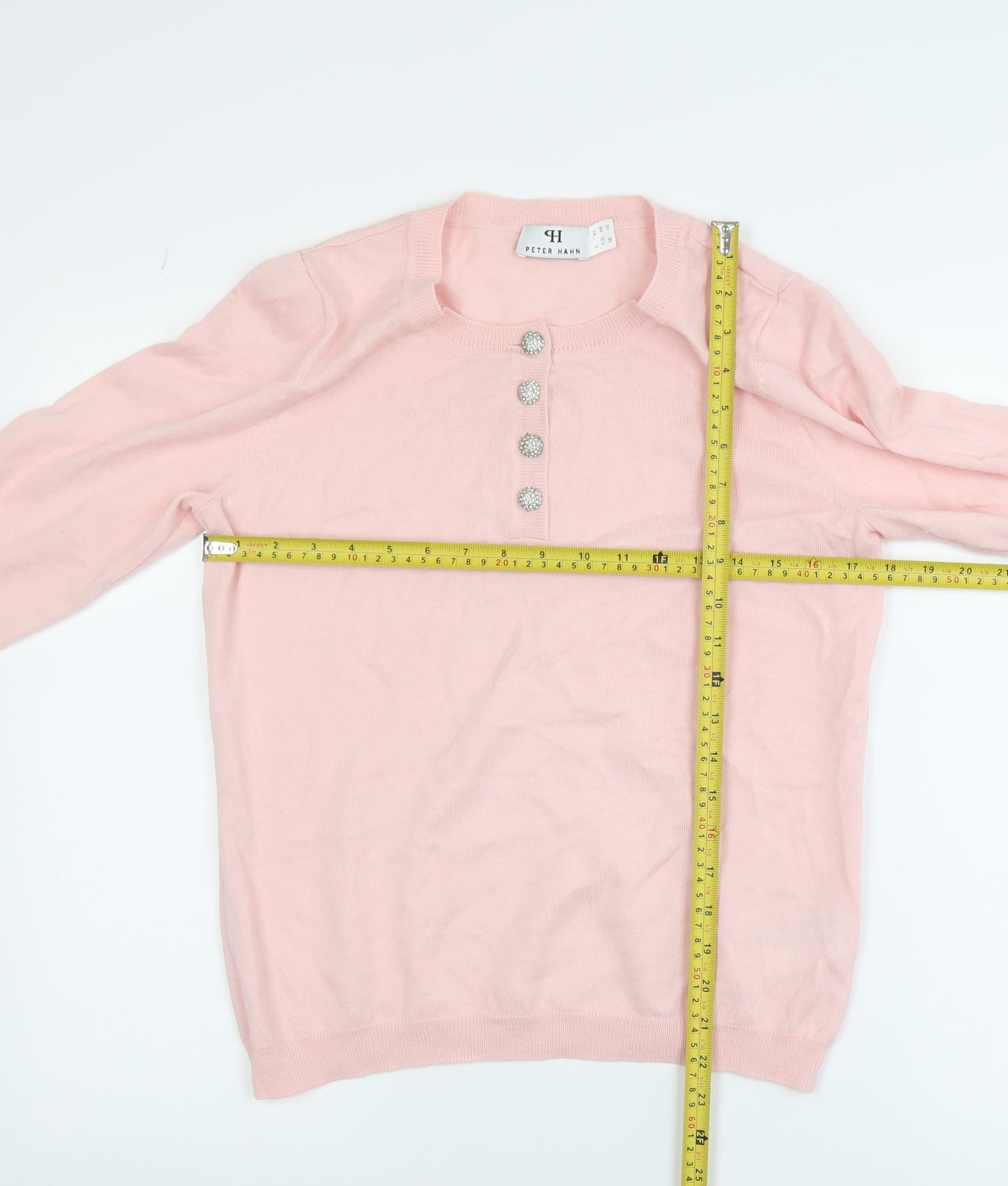 Peter Hahn Women's Pink Cotton Henley Jumper Size 16 Long Sleeve