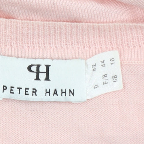Peter Hahn Women's Pink Cotton Henley Jumper Size 16 Long Sleeve
