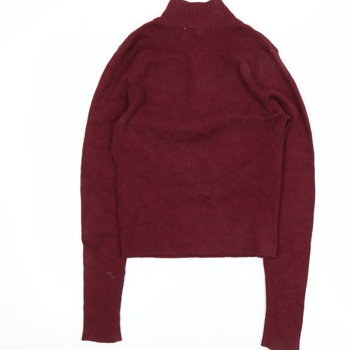 H&M Divided Women's Red Cropped Zip High Neck Long Sleeve Top Size 8
