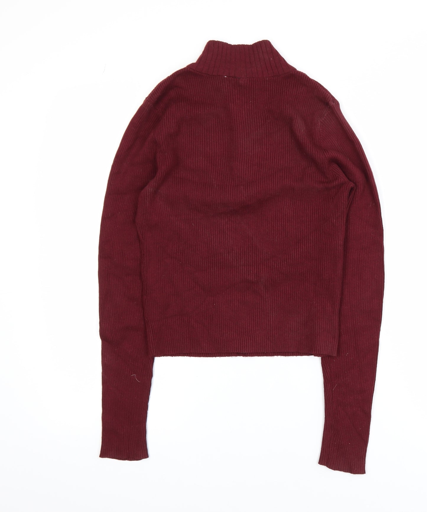 H&M Divided Women's Red Cropped Zip High Neck Long Sleeve Top Size 8