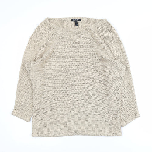 Baukjen Women Beige Chunky Knit Boat Neck Pullover Jumper UK 10