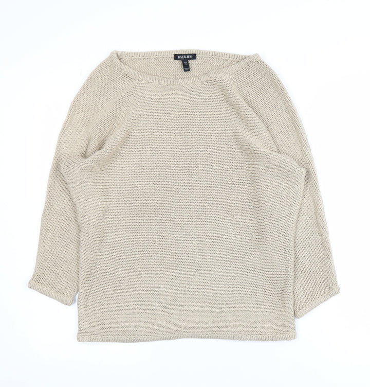 Baukjen Women Beige Chunky Knit Boat Neck Pullover Jumper UK 10
