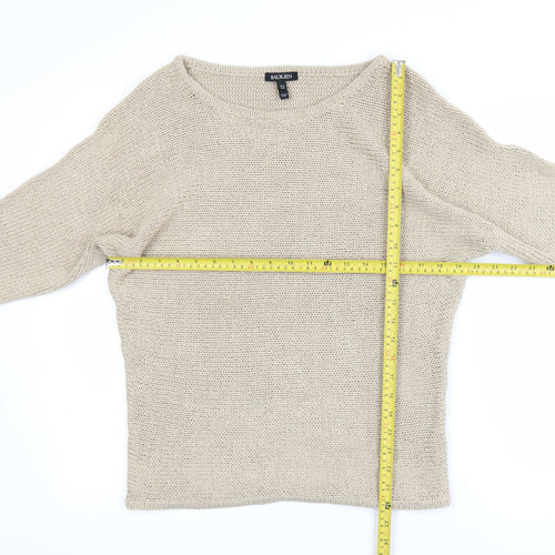 Baukjen Women Beige Chunky Knit Boat Neck Pullover Jumper UK 10