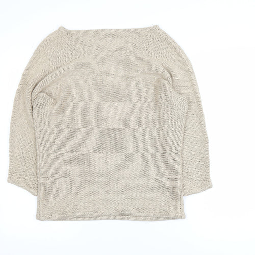 Baukjen Women Beige Chunky Knit Boat Neck Pullover Jumper UK 10