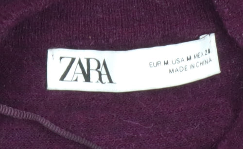 ZARA Women's Purple Bow Neck Cardigan Size 12 Long Sleeve Knit