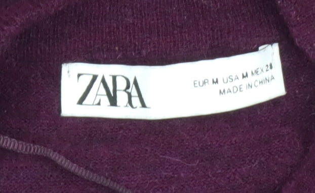 ZARA Women's Purple Bow Neck Cardigan Size 12 Long Sleeve Knit