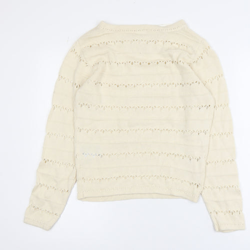 ICHI Women's Beige Open-Knit Cotton Jumper XS Lightweight Pullover