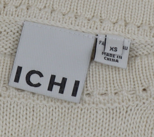 ICHI Women's Beige Open-Knit Cotton Jumper XS Lightweight Pullover
