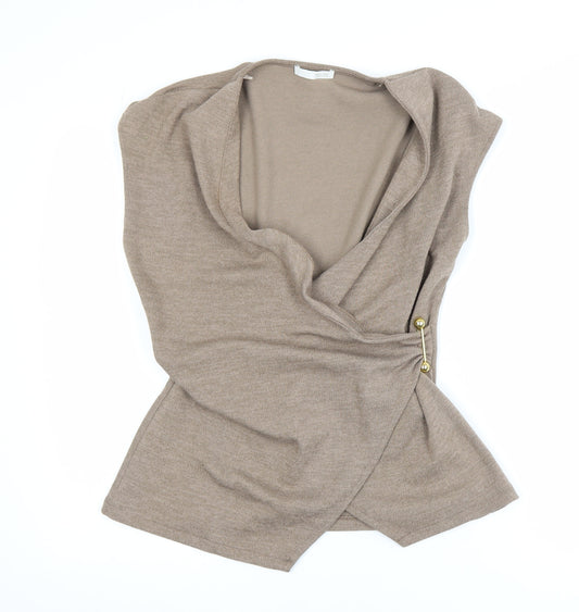Zara Women's Beige Wrap Sleeveless Jumper Size L Cowl Neck Knit