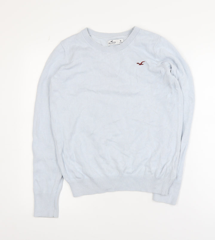 Hollister Women Blue Cotton Crew Neck Pullover Jumper M