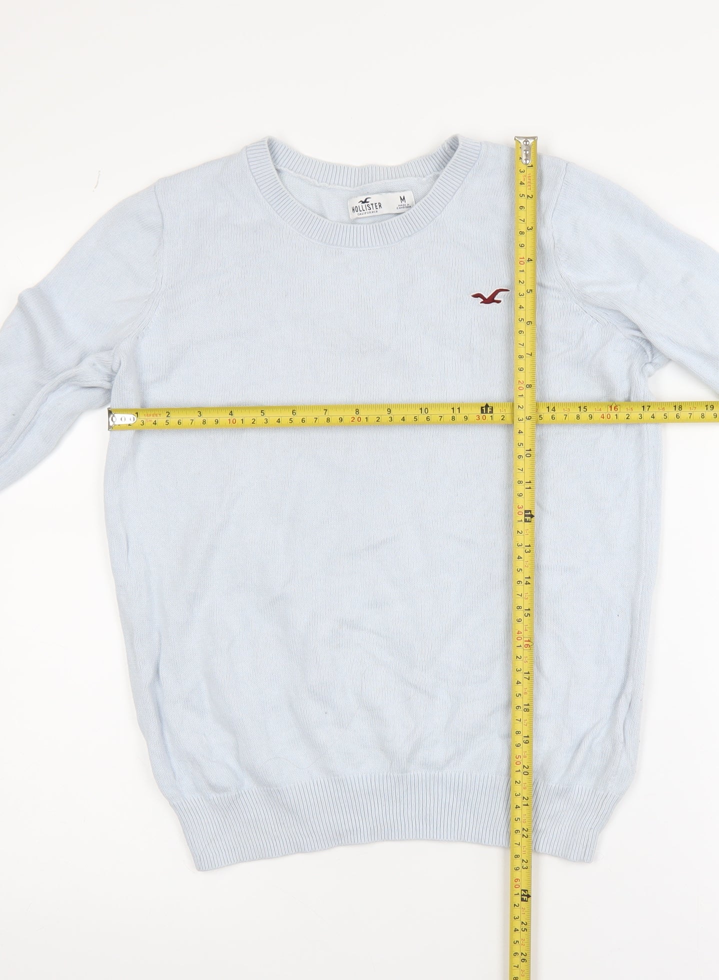Hollister Women Blue Cotton Crew Neck Pullover Jumper M