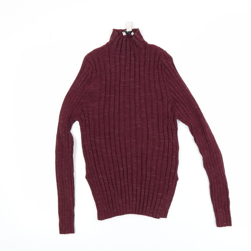 Topshop Women’s Petite Red Ribbed Roll Neck Knit Top L