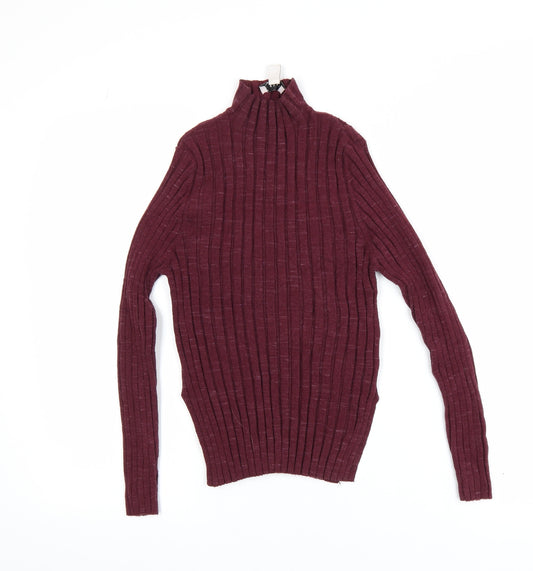 Topshop Women’s Petite Red Ribbed Roll Neck Knit Top L