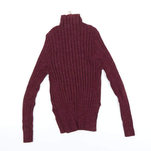 Topshop Women’s Petite Red Ribbed Roll Neck Knit Top L