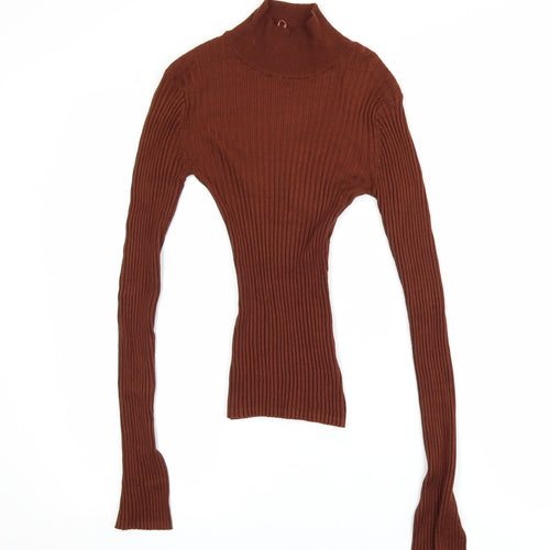 Threadbare Women Brown Roll Neck Tall Slim Fit Rib Knit Top Size 6