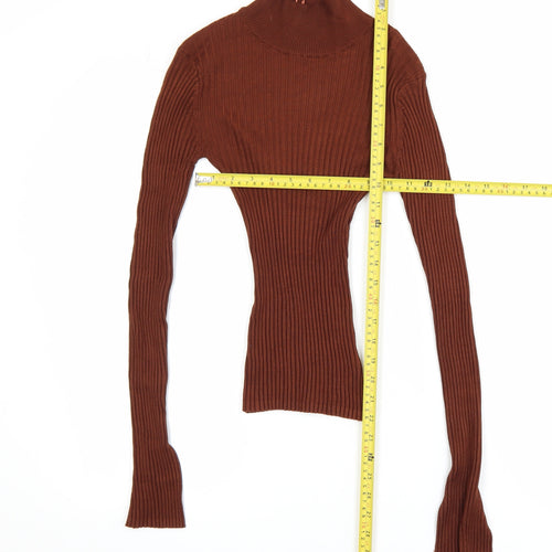 Threadbare Women Brown Roll Neck Tall Slim Fit Rib Knit Top Size 6