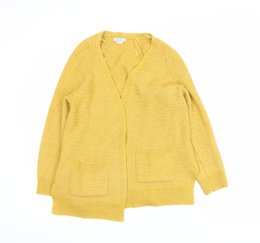 Fat Face Women's Yellow Knit Cardigan Size 12 V-Neck Relaxed Fit