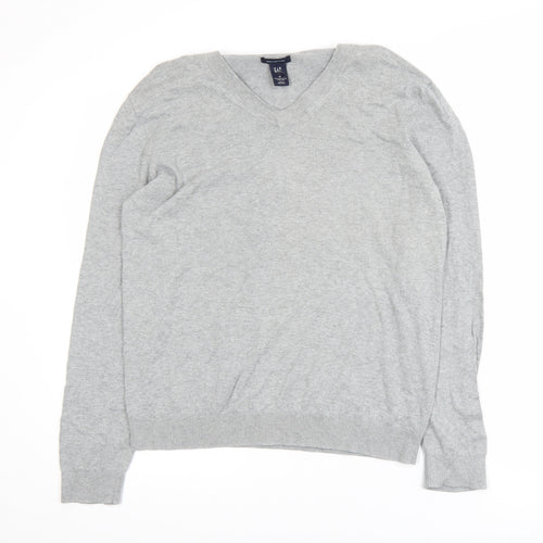 GAP Men’s Grey V-Neck Cotton Jumper Size M Lightweight Knit