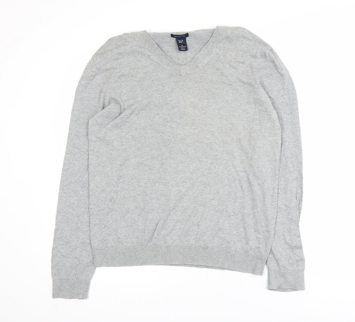 GAP Men’s Grey V-Neck Cotton Jumper Size M Lightweight Knit