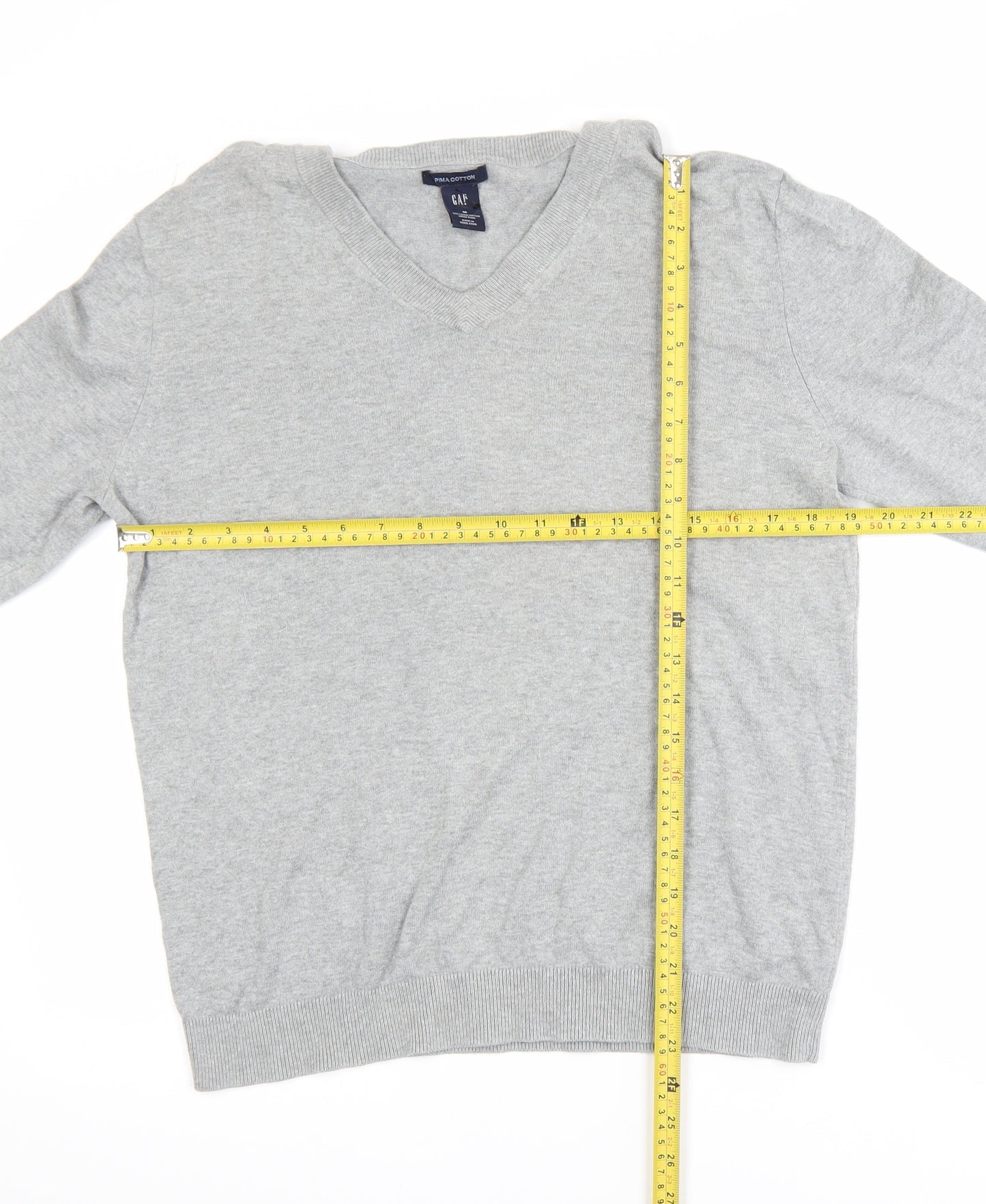GAP Men’s Grey V-Neck Cotton Jumper Size M Lightweight Knit