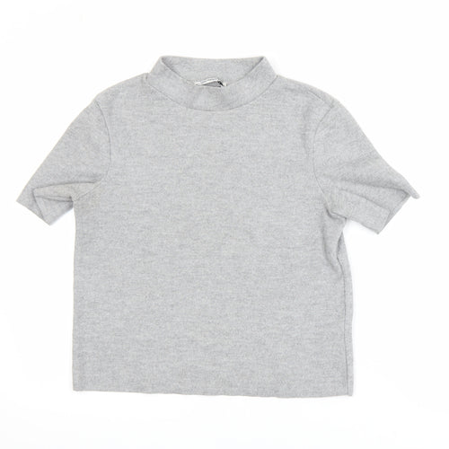 Zara Women Grey Mock Neck Short Sleeve Jersey T-Shirt Size 8