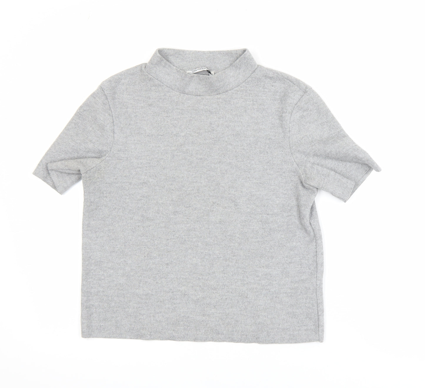 Zara Women Grey Mock Neck Short Sleeve Jersey T-Shirt Size 8