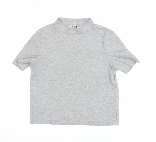 Zara Women Grey Mock Neck Short Sleeve Jersey T-Shirt Size 8