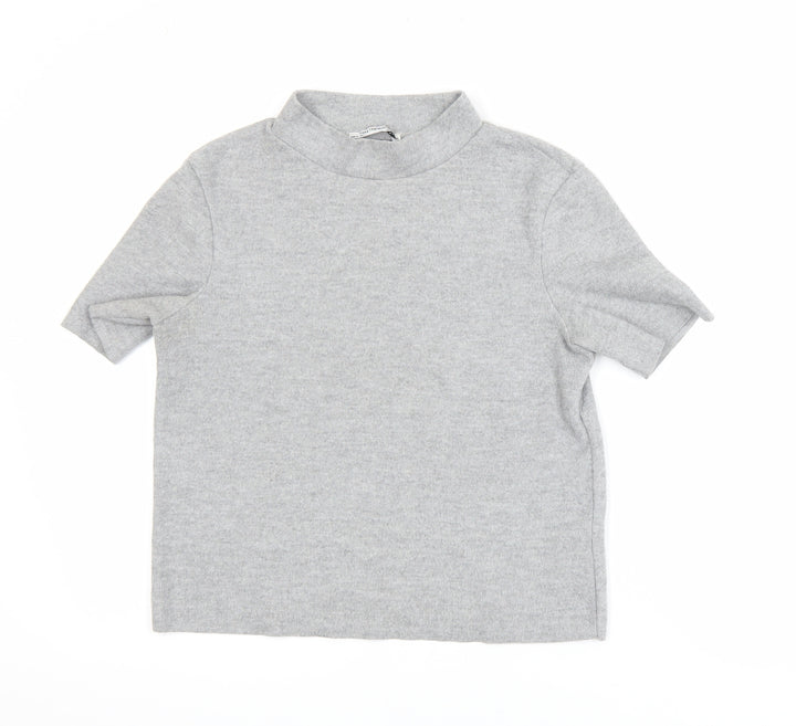 Zara Women Grey Mock Neck Short Sleeve Jersey T-Shirt Size 8