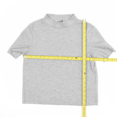 Zara Women Grey Mock Neck Short Sleeve Jersey T-Shirt Size 8