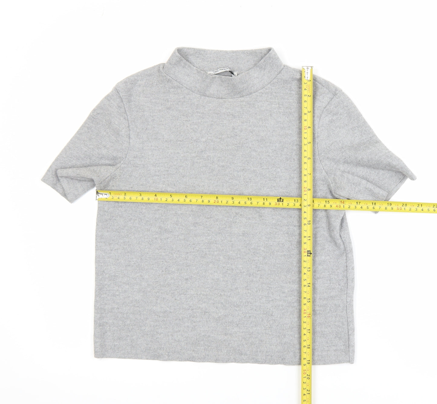 Zara Women Grey Mock Neck Short Sleeve Jersey T-Shirt Size 8