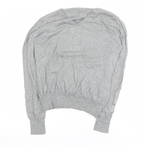 Woolovers Men’s Grey V-Neck Cotton Silk Jumper Size M