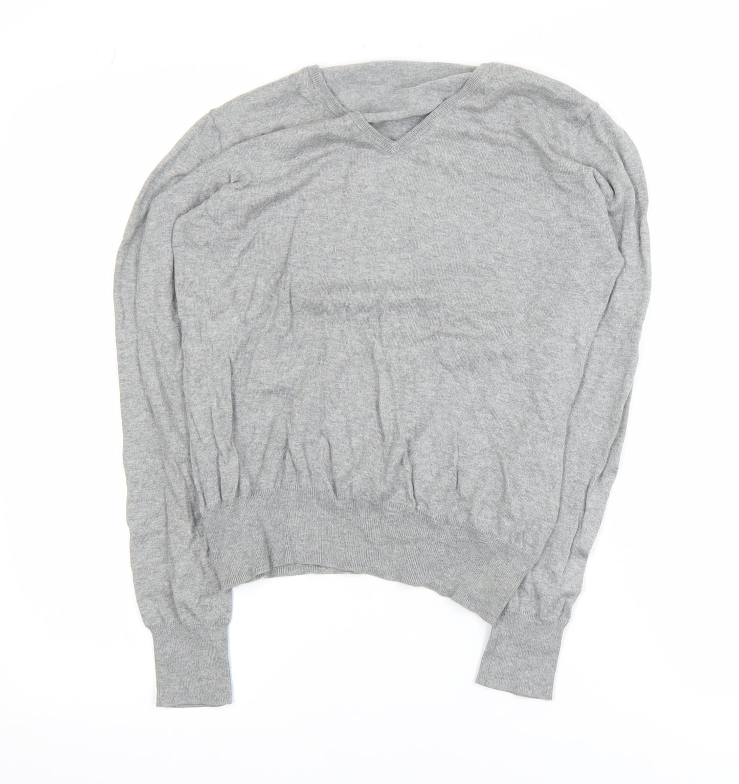 Woolovers Men’s Grey V-Neck Cotton Silk Jumper Size M