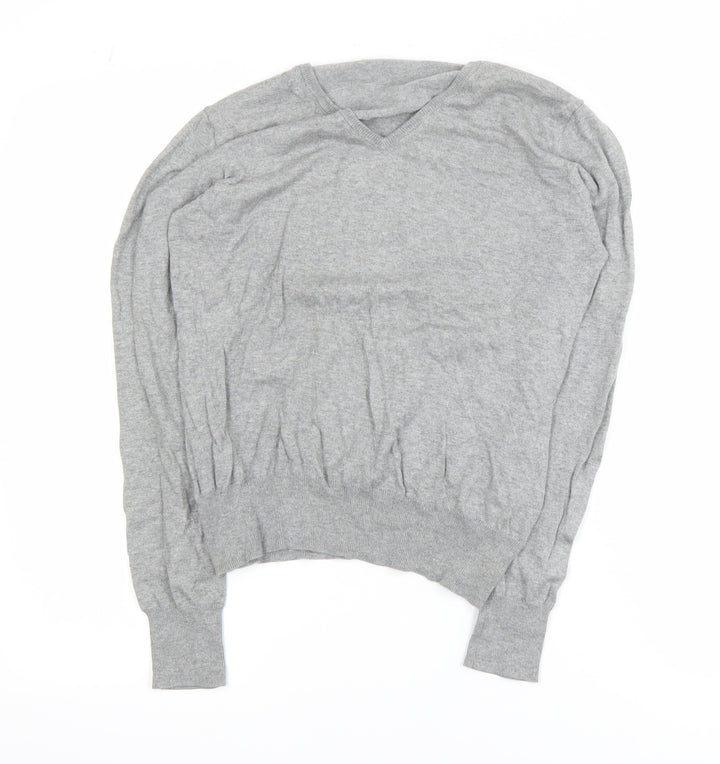 Woolovers Men’s Grey V-Neck Cotton Silk Jumper Size M