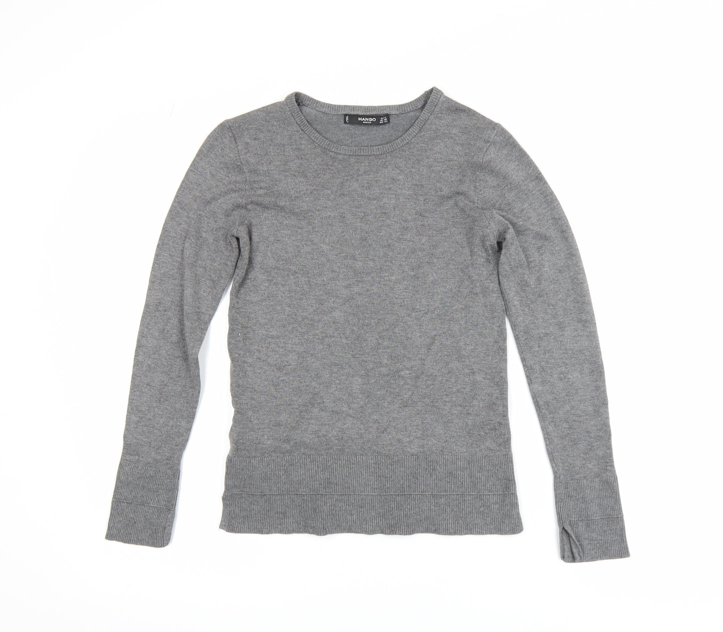 Mango Women Grey XS Pullover Jumper Long Sleeve Knit Viscose Blend