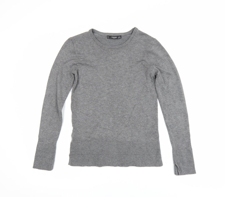 Mango Women Grey XS Pullover Jumper Long Sleeve Knit Viscose Blend