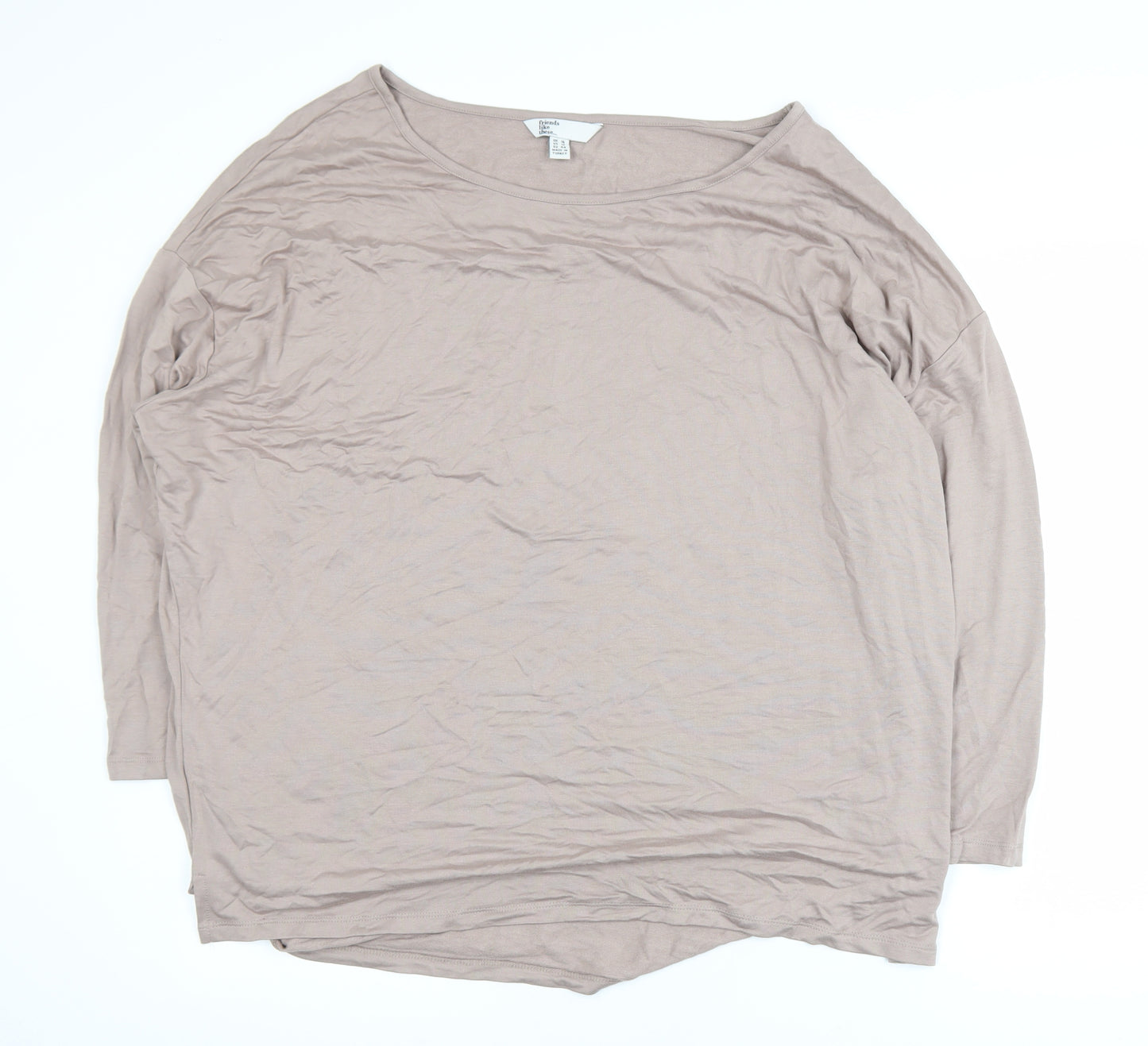 Friends Like These Women Beige Long Sleeve Basic Top UK 16 Viscose Blend