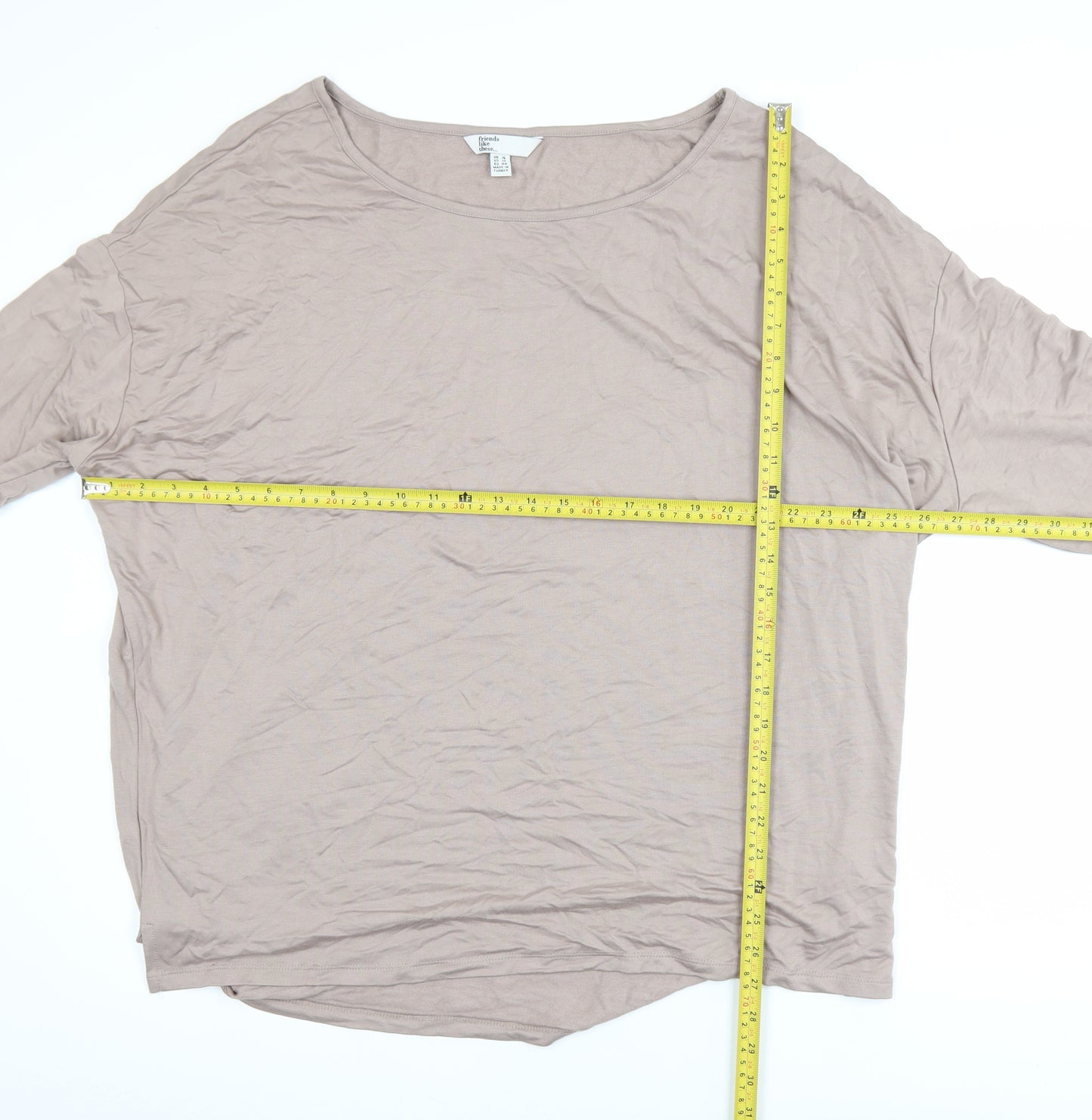 Friends Like These Women Beige Long Sleeve Basic Top UK 16 Viscose Blend