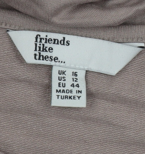Friends Like These Women Beige Long Sleeve Basic Top UK 16 Viscose Blend