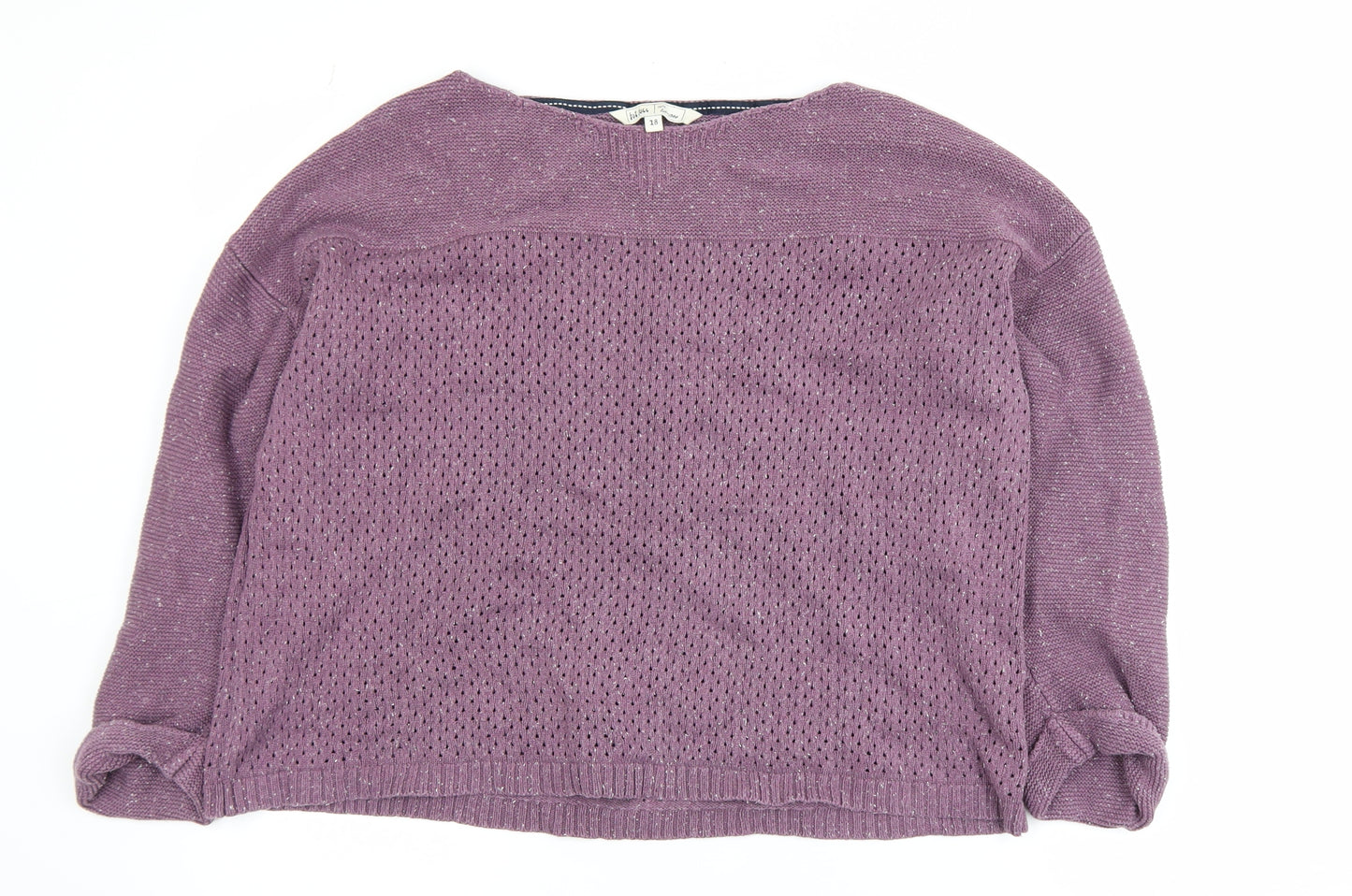 Fat Face Women's Purple Cotton Open-Knit Jumper Size 18